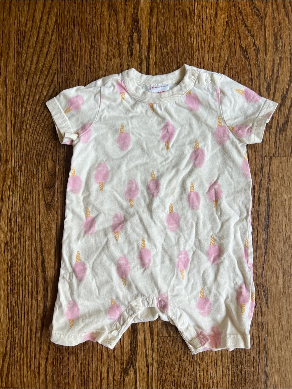 Hanna Andersson Cream Cotton One-Piece with Pink Ice Cream Print